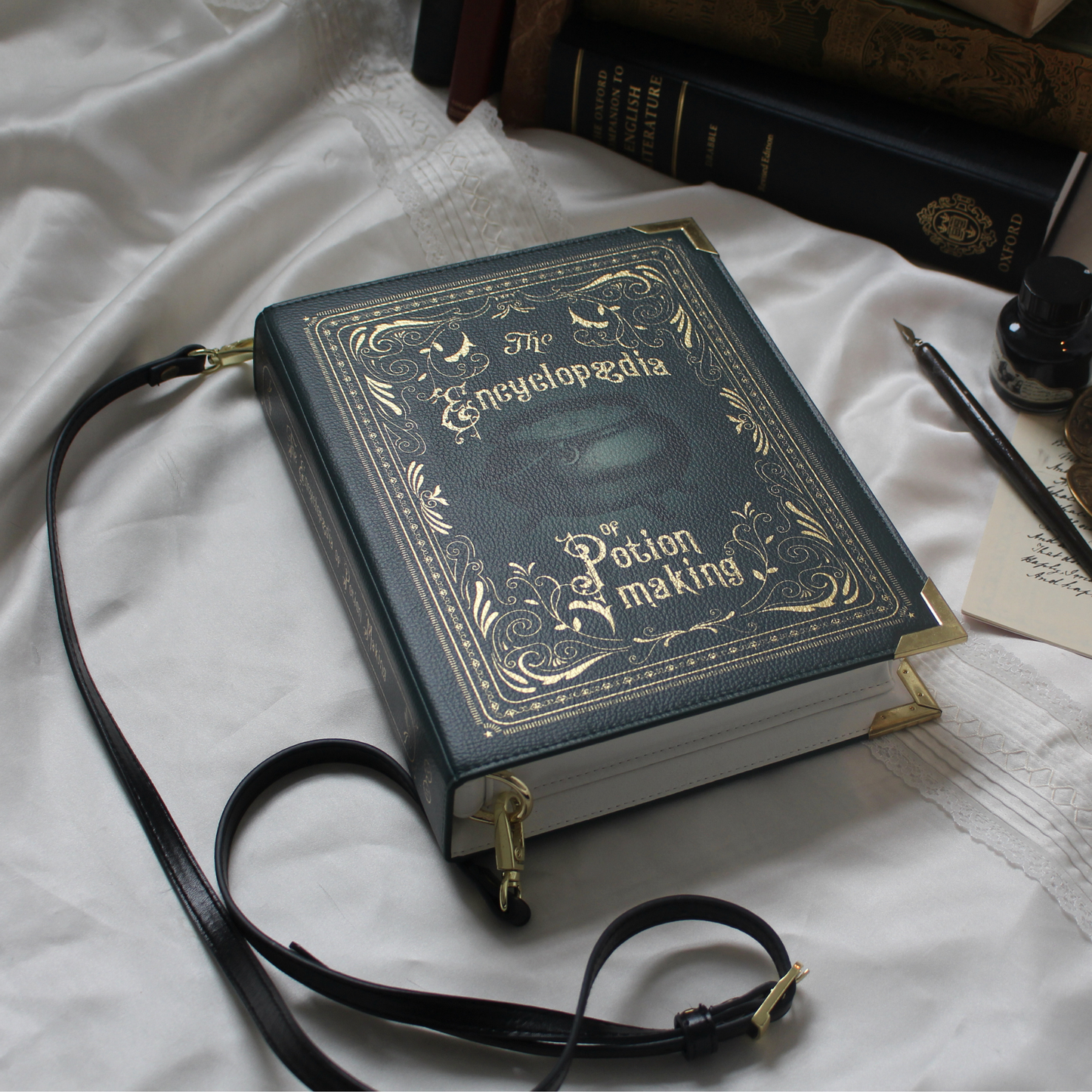 Luxury Gold Foiled The Encyclopedia of Potion Making Book Handbag Crossbody Purse