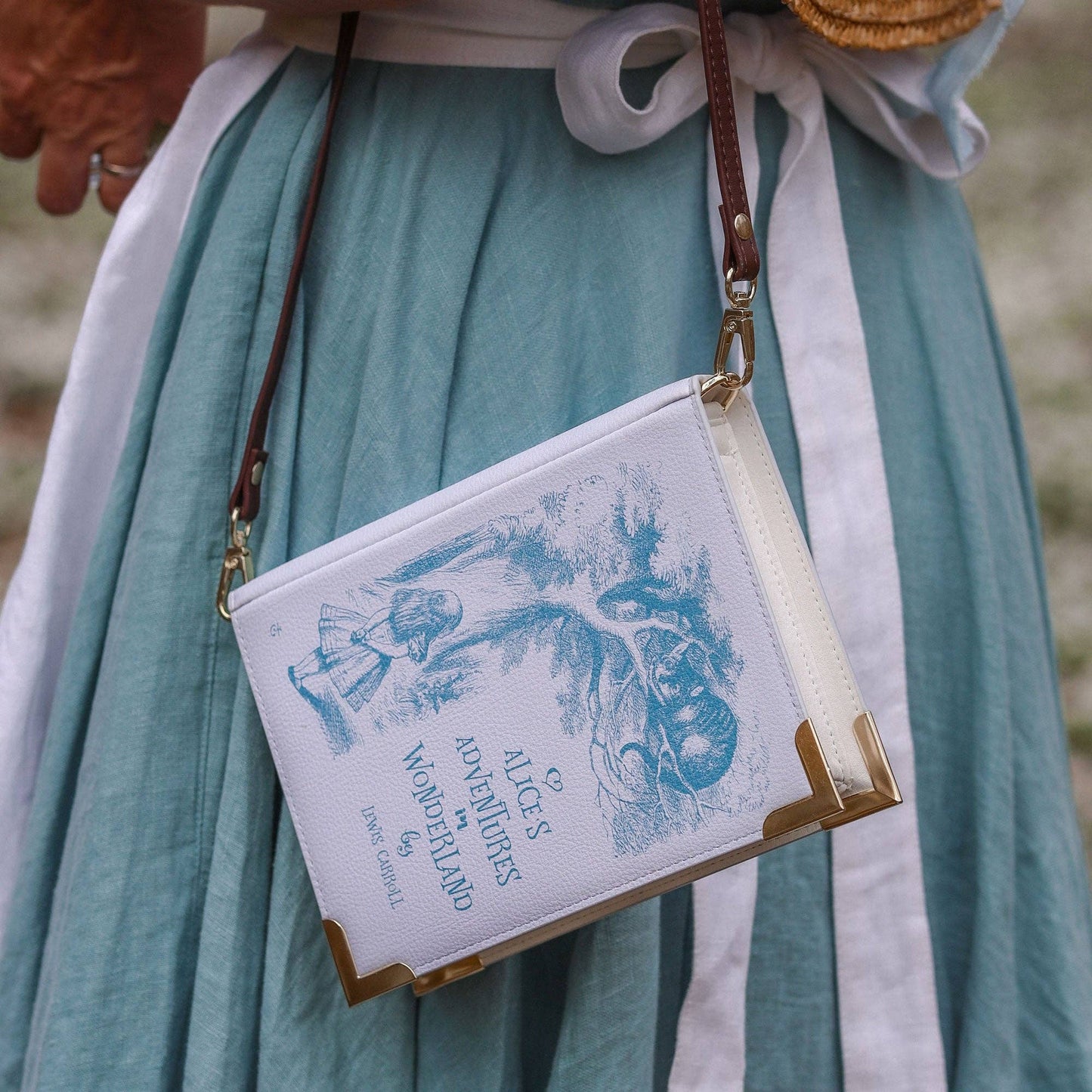 Alice in Wonderland Purple Book Crossbody Vegan Handbag