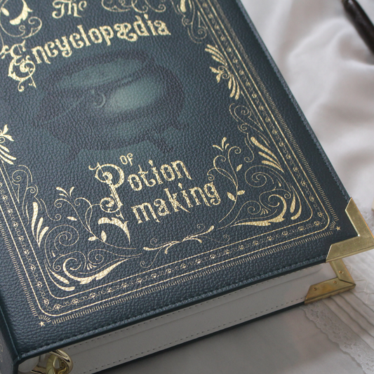 Luxury Gold Foiled The Encyclopedia of Potion Making Book Handbag Crossbody Purse