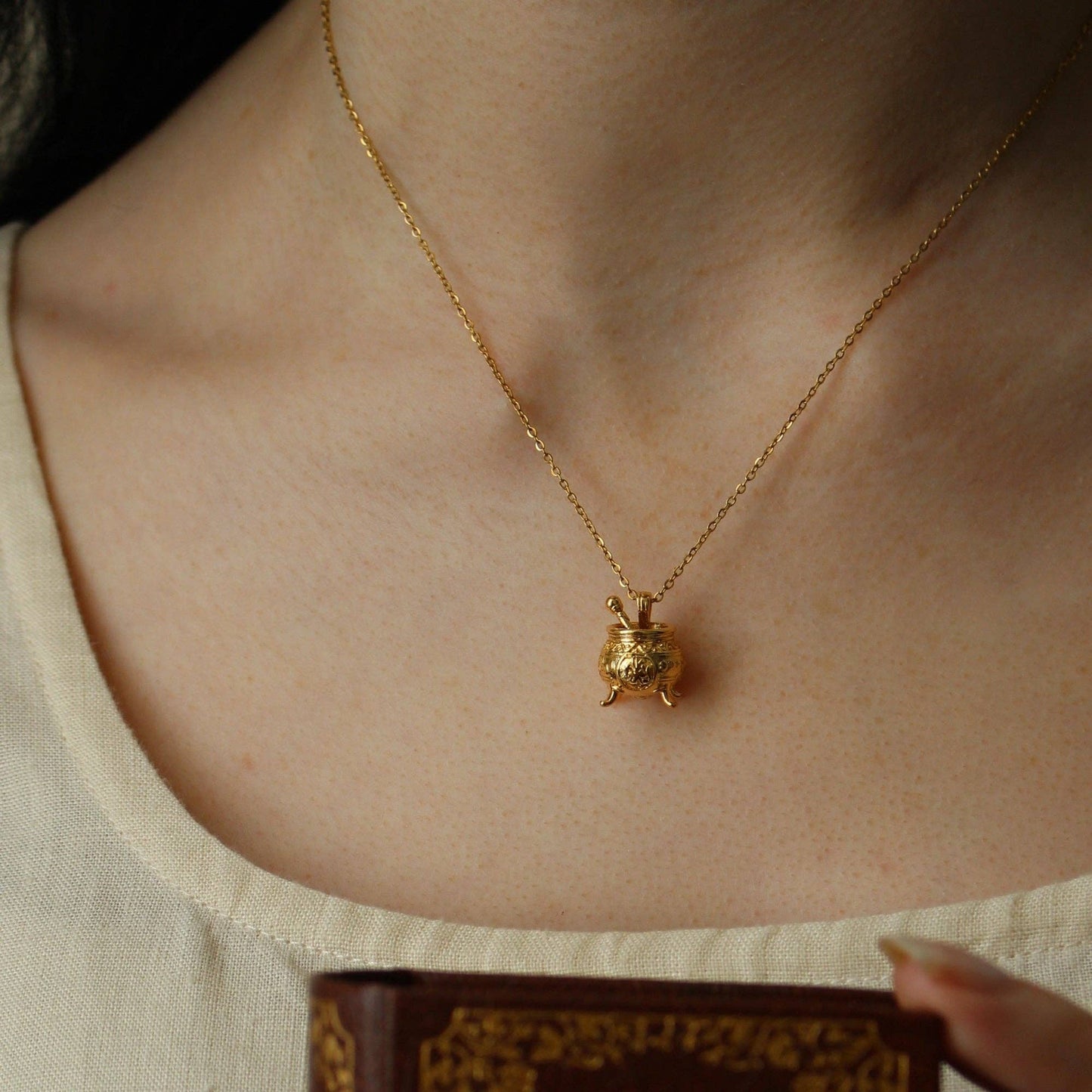The Encyclopedia of Potion Making Gold Bookish Pendant Necklace