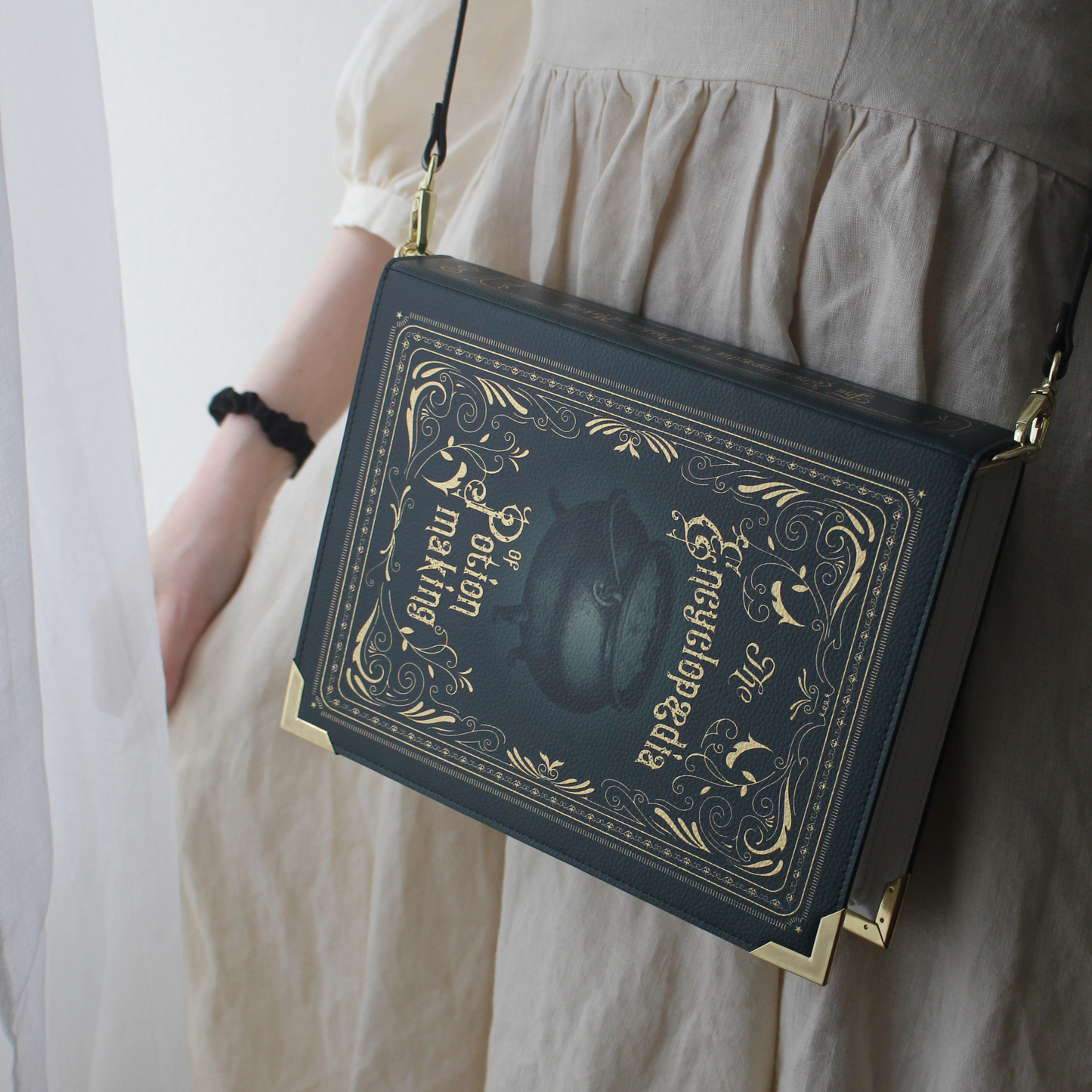 Luxury Gold Foiled The Encyclopedia of Potion Making Book Handbag Crossbody Purse